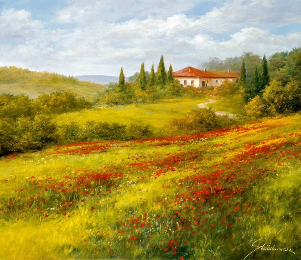 Wall Art Painting id:137037, Name: Landscape With Poppies I, Artist: Schoelnhammer, Heinz