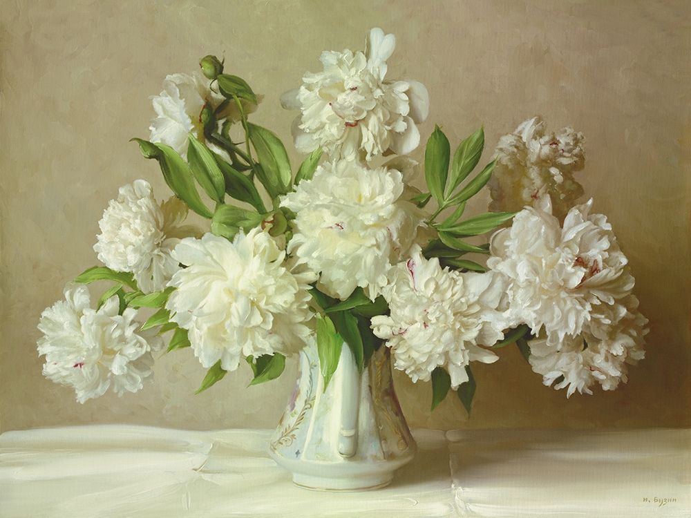 Wall Art Painting id:247826, Name: WHITE PEONIES, Artist: Buzin, Igor