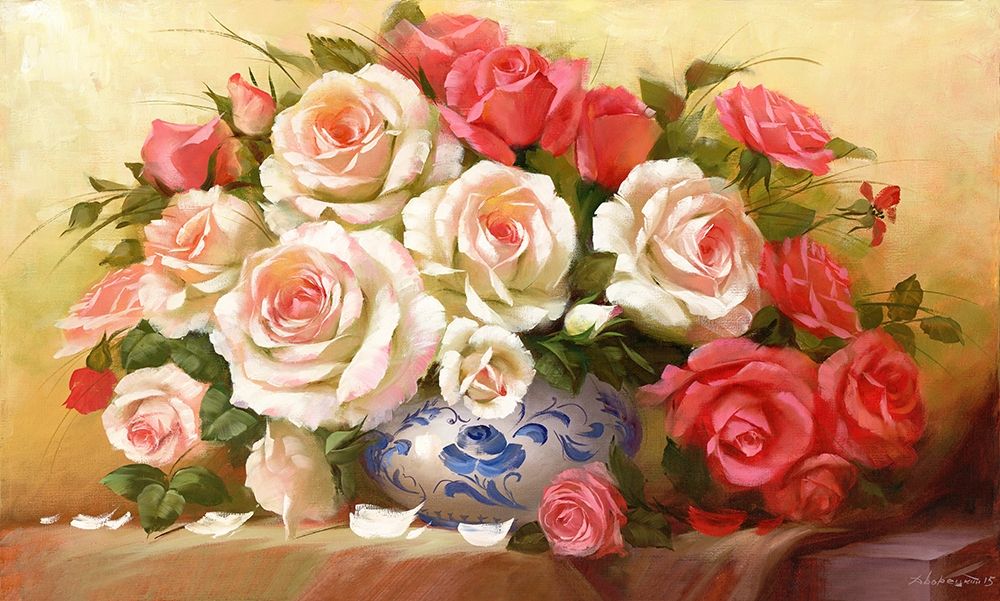 Wall art: RED WHITE ROSES, by Dvoretskiy, Petrovich