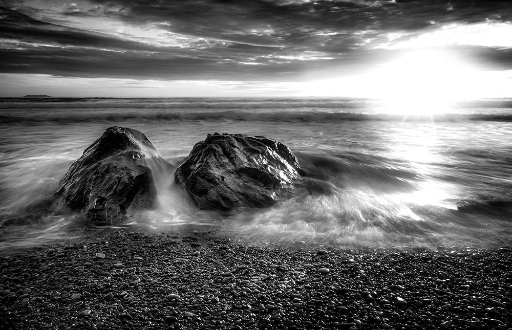 Art Print: SUNSET OCEAN BW