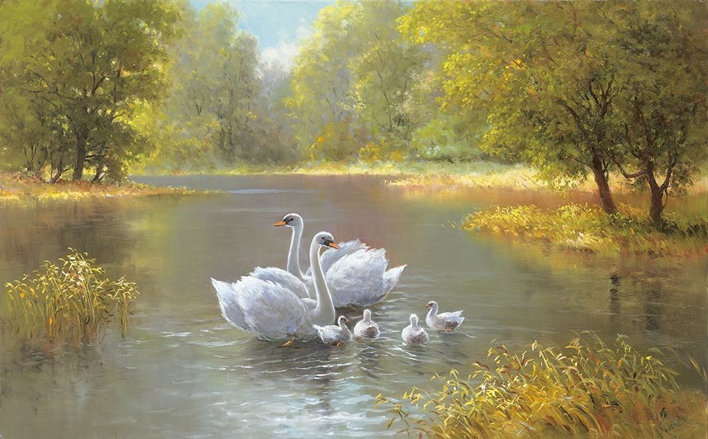 Wall Art Painting id:248610, Name: SWAN FAMILY, Artist: Weber, Max