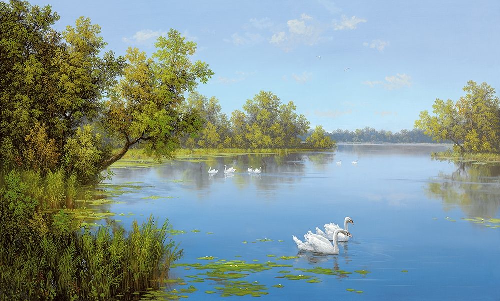 Art Print: RIVER WITH SWANS II