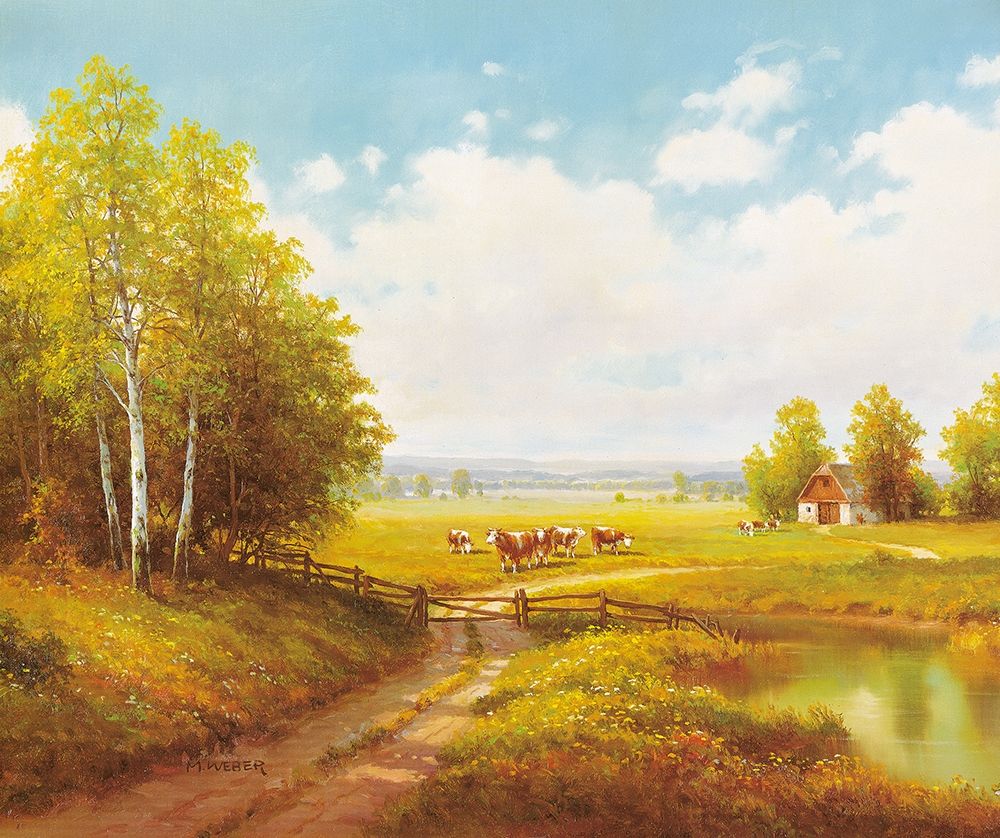 Wall Art Painting id:248622, Name: COWS AT PASTURE, Artist: Weber, Max