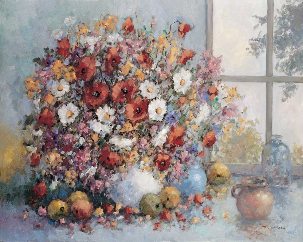 Wall art: Colorful flowers in vase, by van de Poel, Theo