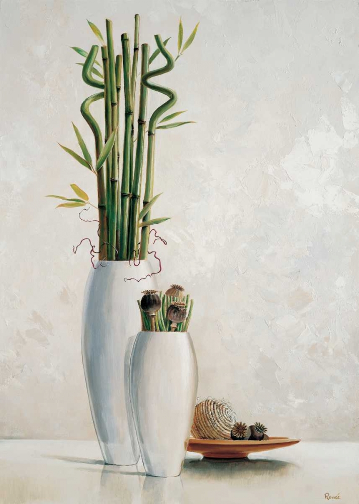 Wall art: Bamboo in white vase II, by Renee