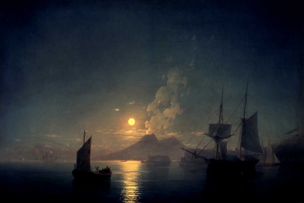 Wall Art Painting id:93676, Name: The Bay of Naples by Moonlight, 1842, Artist: Aywasovsky, Ivan