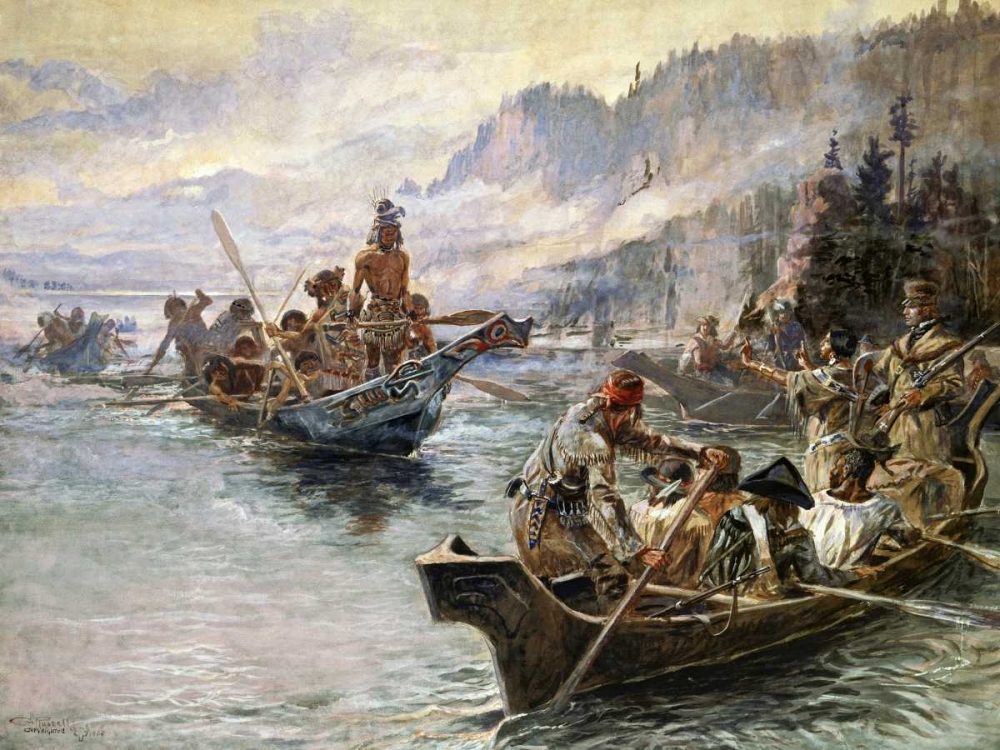 Wall Art Painting id:93559, Name: Lewis and Clark on the Lower Columbia, Artist: Russell, Charles M.