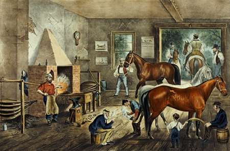 Wall Art Painting id:184765, Name: Trotting Cracks at The Forge, Artist: Ives, Currier and