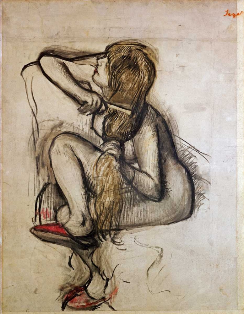 Wall Art Painting id:88862, Name: Woman Combing Her Hair, Artist: Degas, Edgar