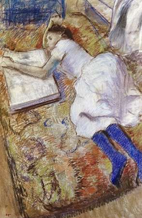 Art Print: A Young Girl Stretched Out and Looking at An Album