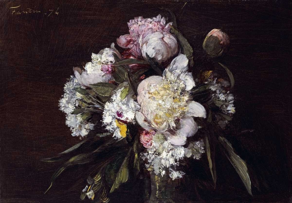 Art Print: Peonies, White Carnations and Roses