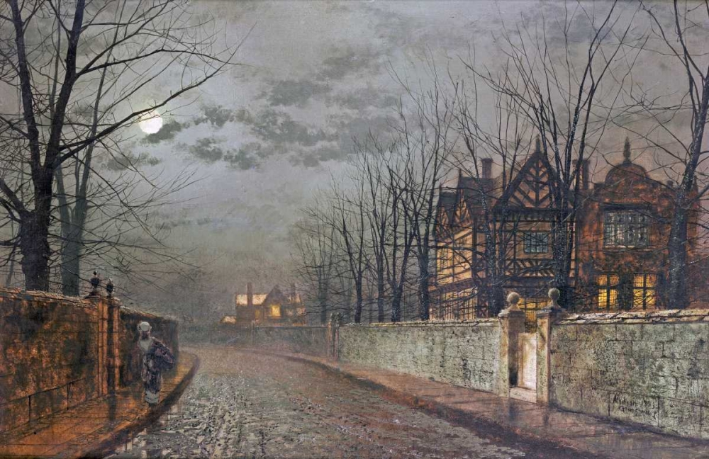 Wall Art Painting id:88911, Name: Old English House, Moonlight After Rain, Artist: Grimshaw, John Atkinson