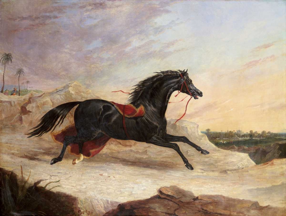 Wall Art Painting id:88928, Name: Arabs Chasing a Loose Arab Horse In An Eastern Landscape, Artist: Herring, John Frederick