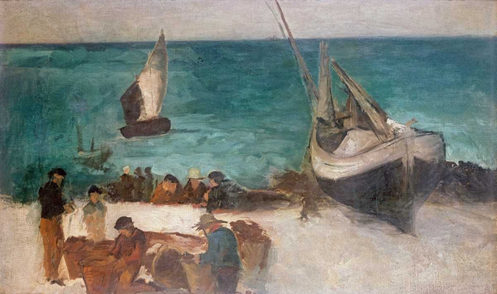 Wall Art Painting id:88997, Name: Seascape at Berck; Fishing Boats and Fishermen, Artist: Manet, Edouard