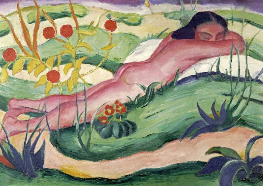 Art Print: Nude Lying In The Flowers