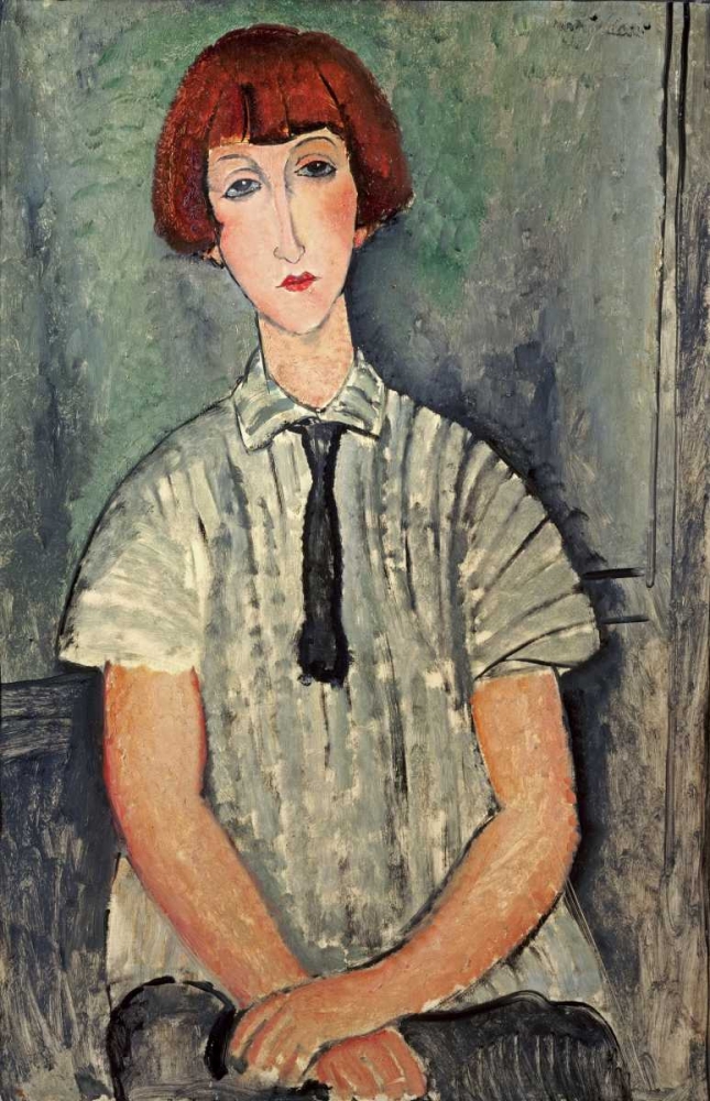 Wall Art Painting id:89011, Name: Young Girl In a Striped Shirt, Artist: Modigliani, Amedeo