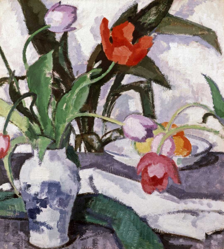 Wall art: Red and Mauve Tulips In a Vase, by Peploe, Samuel John