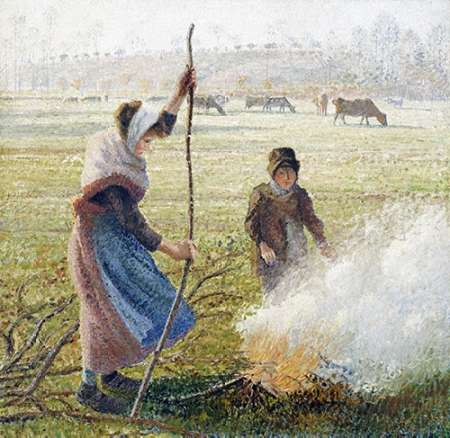 Art Print: White Frost, Woman Breaking Up Wood