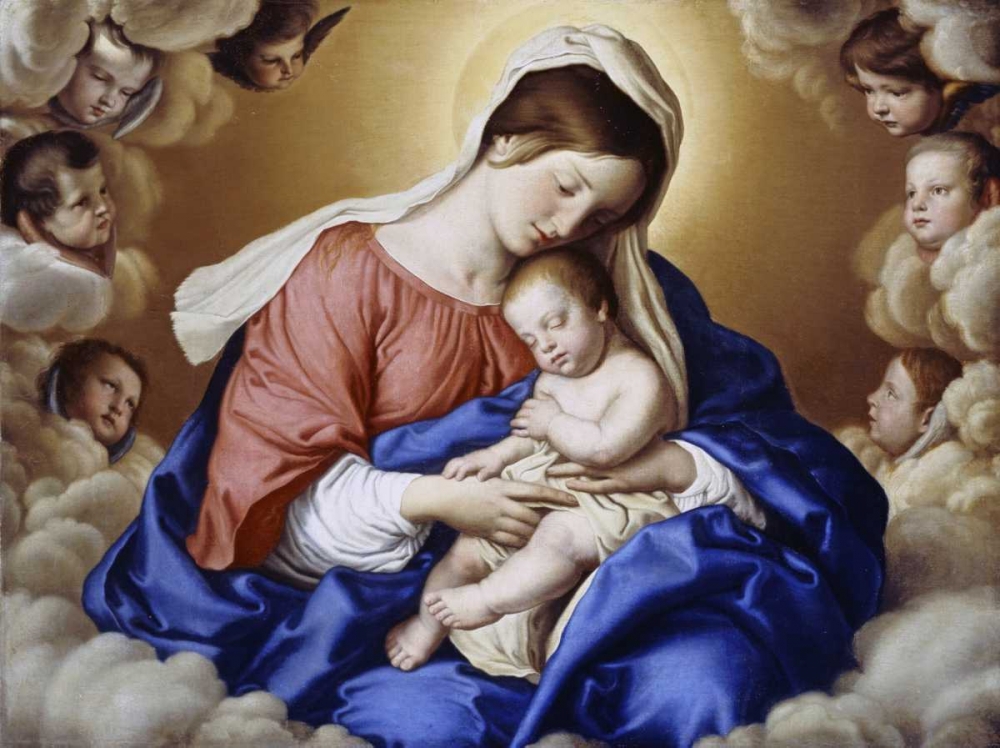Wall Art Painting id:89193, Name: The Madonna and Child In Glory With Cherubs, Artist: Salvi, Giovanni Battista