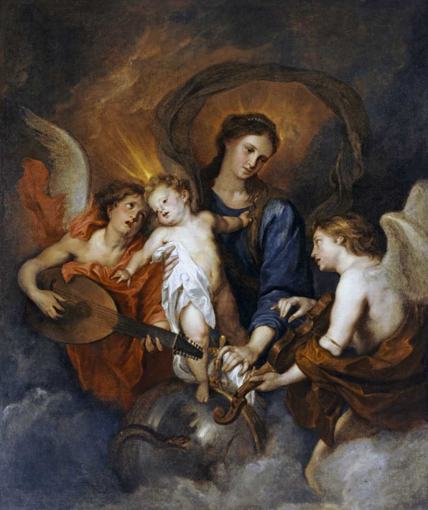 Art Print: The Madonna and Child With Two Musical Angels