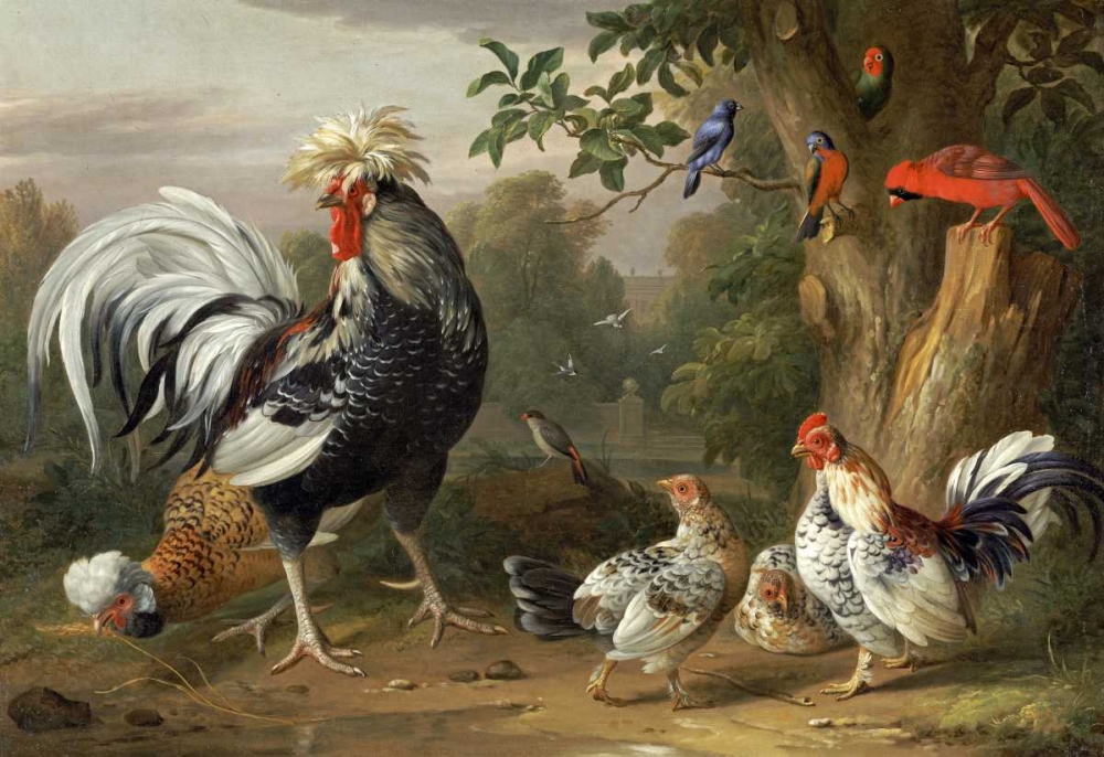 Wall art: Poultry and Other Birds In The Garden of a Mansion, by Bogdany, Jacob