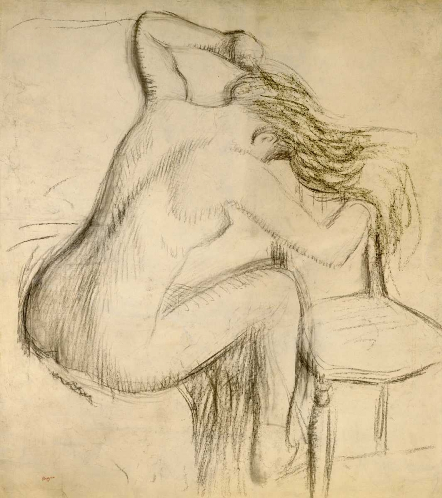Wall Art Painting id:89505, Name: A Seated Woman Styling Her Hair, Artist: Degas, Edgar
