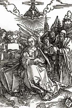 Wall Art Painting id:185156, Name: The Holy Family With Five Angels, Artist: Durer, Albrecht