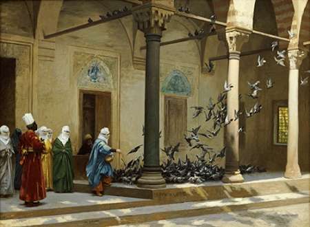 Art Print: Harem Women Feeding Pigeons In a Courtyard