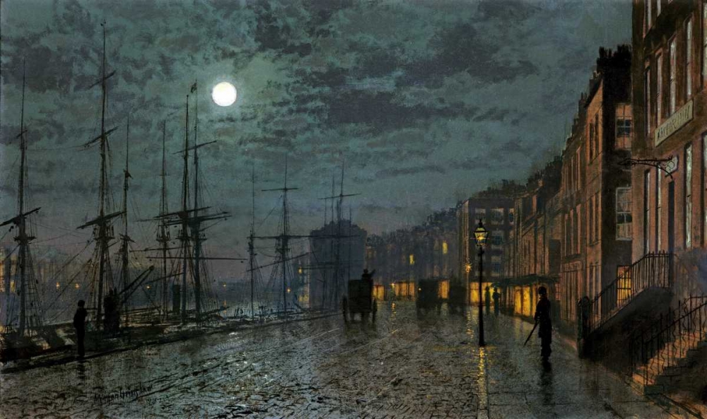 Wall Art Painting id:89618, Name: City Docks By Moonlight, Artist: Grimshaw, John Atkinson