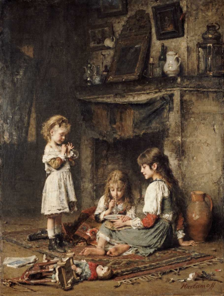 Wall Art Painting id:89650, Name: Blowing Bubbles, Artist: Harlamoff, Alexei Alexeiewitsch