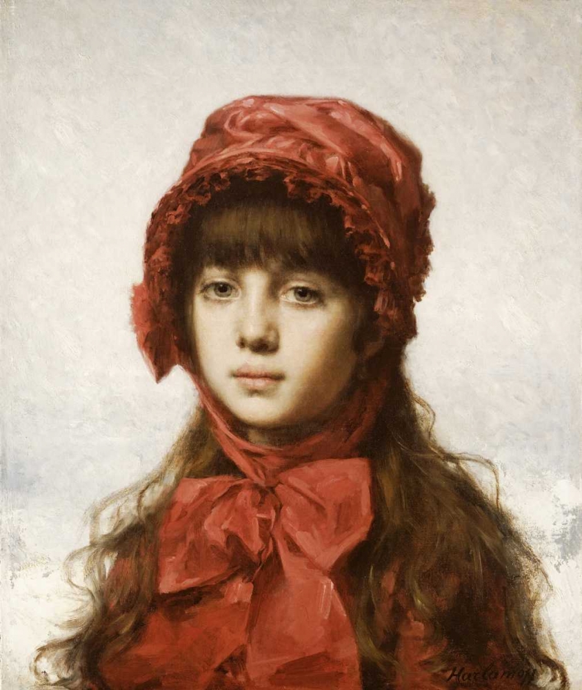 Wall Art Painting id:89651, Name: The Red Bonnet, Artist: Harlamoff, Alexei Alexeiewitsch