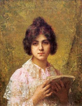 Art Print: Young Woman Holding a Book