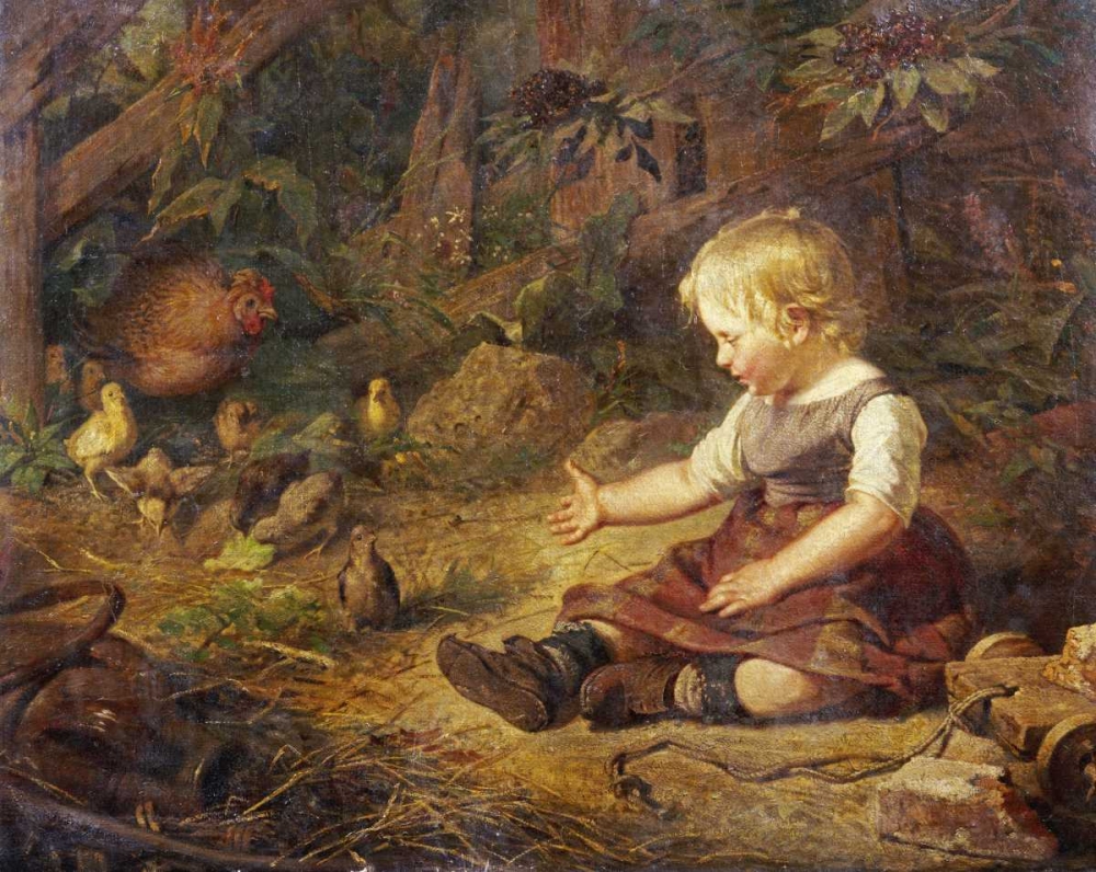Wall art: Feeding The Chickens, by Hornemann, Hans Adolf