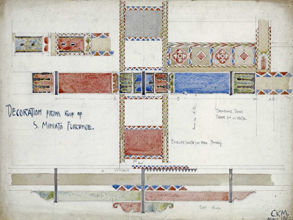 Wall Art Painting id:89785, Name: Florence, San Miniato, Studies of Decorative Ceiling Panels, Artist: Mackintosh, Charles Rennie