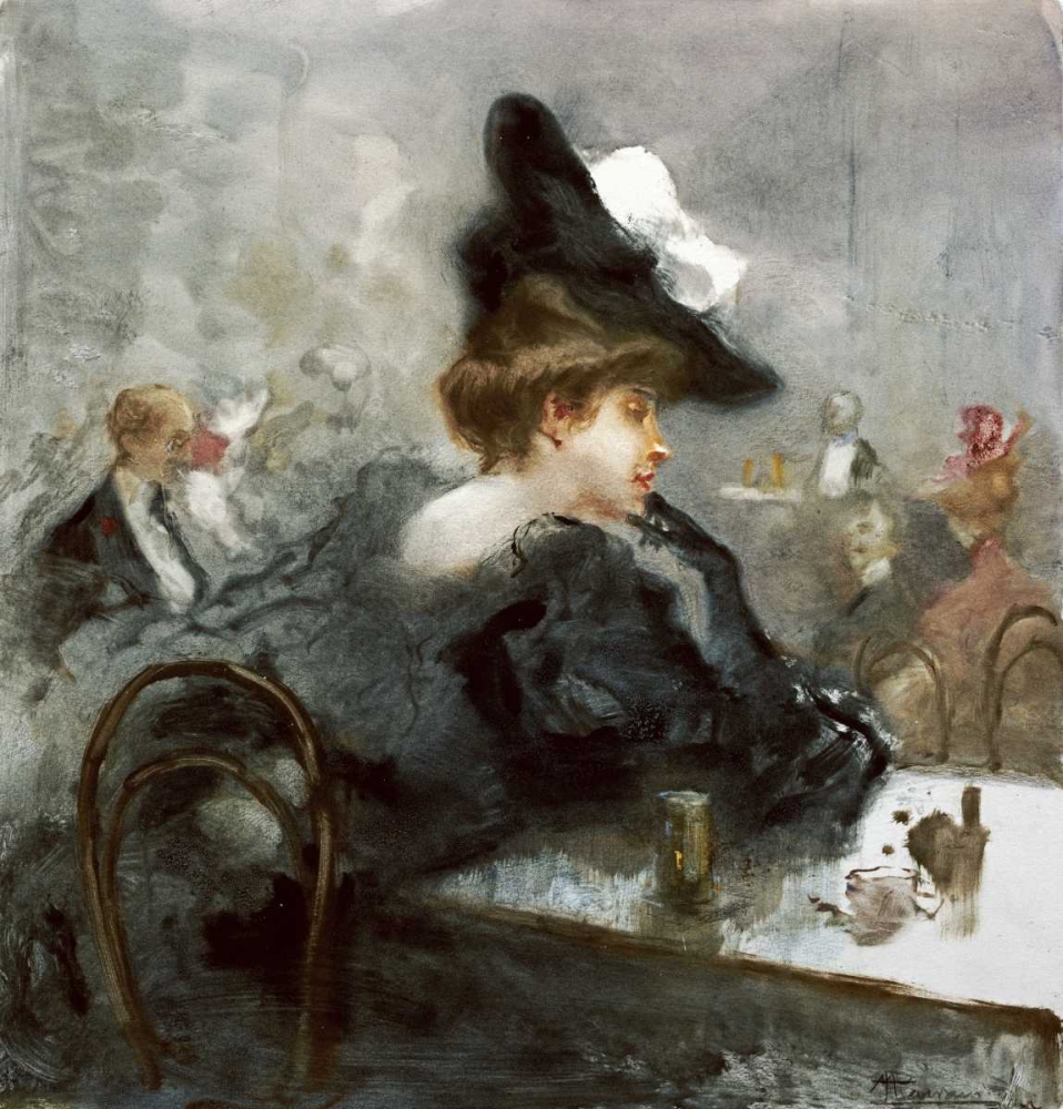Wall Art Painting id:89800, Name: Elegant Lady In Black In a Caf??, Artist: Mariani, Pompeo