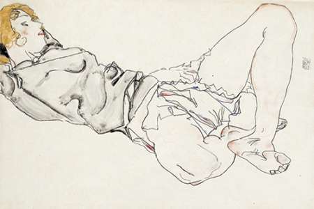 Wall Art Painting id:185440, Name: Reclining Woman With Blond Hair, Artist: Schiele, Egon