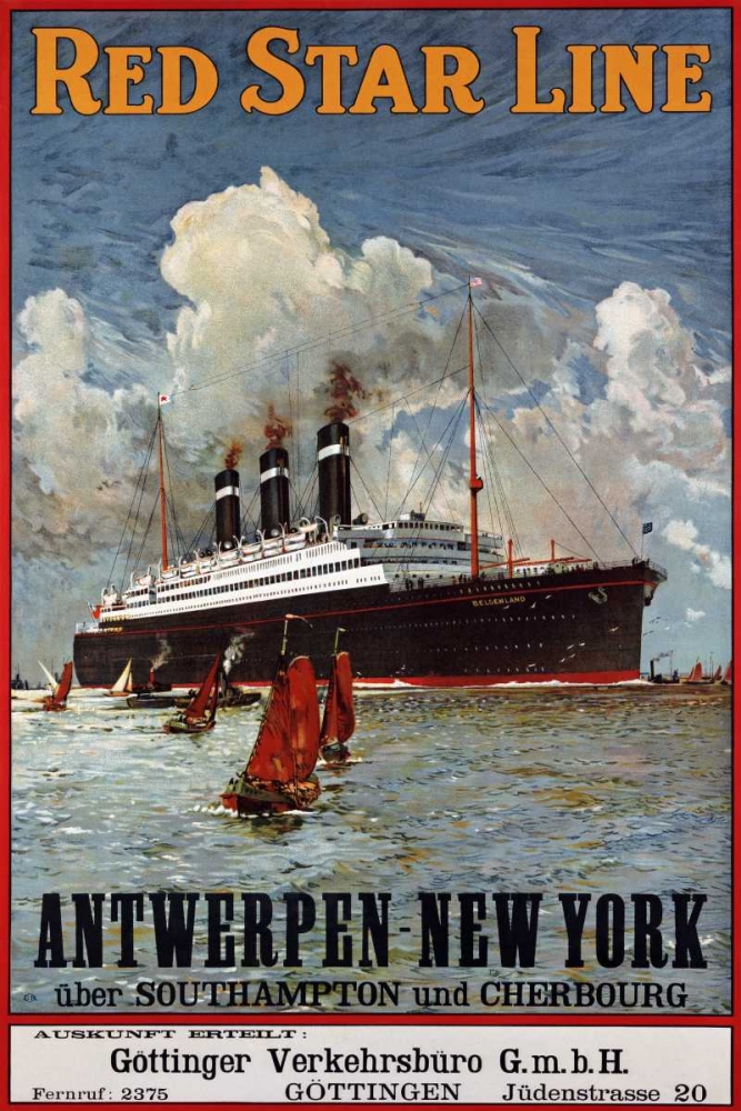 Wall Art Painting id:90070, Name: Red Star Line, Antwerpen-New York, Artist: Unknown