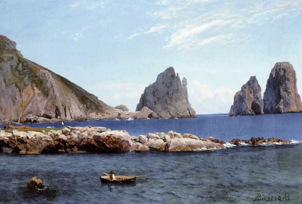 Wall Art Painting id:90193, Name: Rowing Off The Rocks, Artist: Bierstadt, Albert