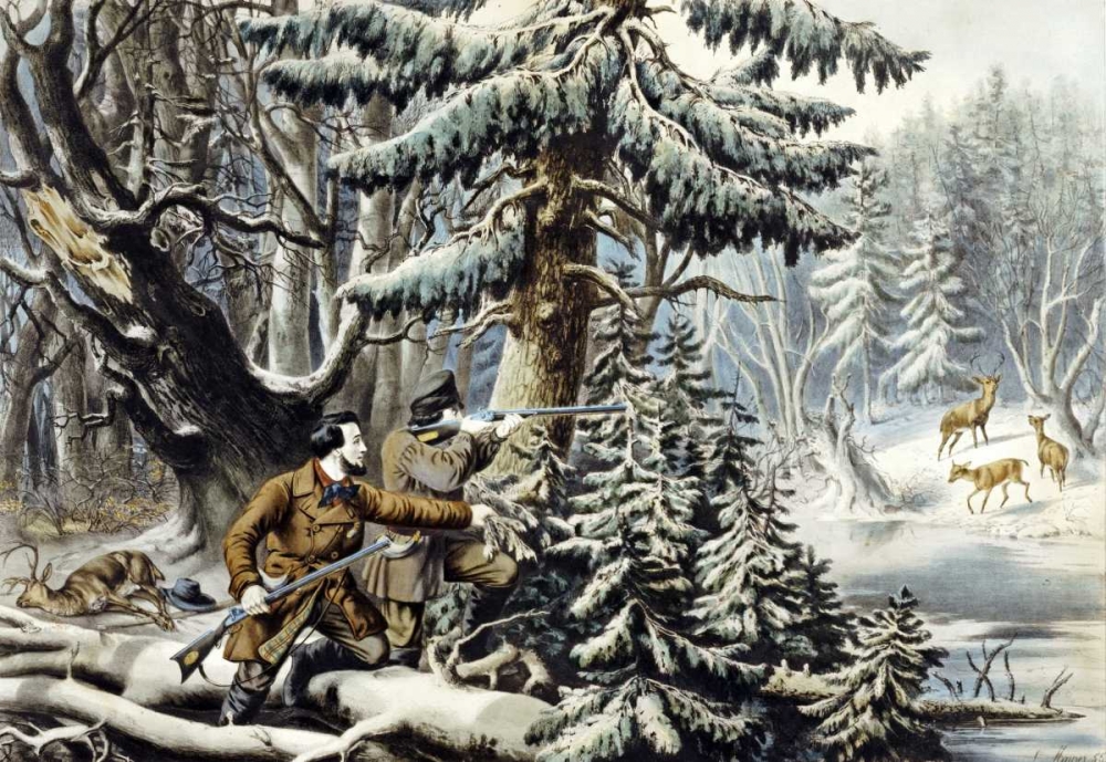 Wall art: American Winter Sports - Deer Shooting on The Shattagee, by Currier, Nathaniel