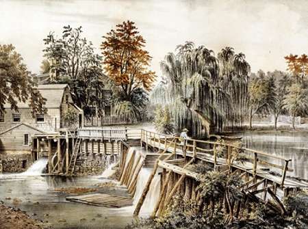 Wall Art Painting id:185615, Name: The Mill-Dam at Sleepy Hollow, Artist: Ives, Currier and