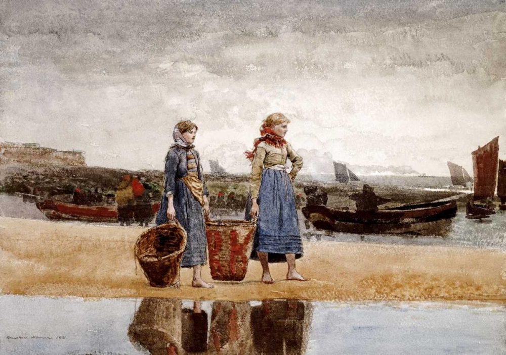 Art Print: Two Girls on The Beach, Tynemouth