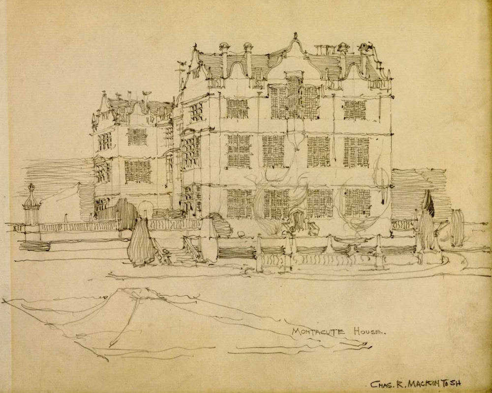 Wall Art Painting id:90474, Name: Somerset, Montacute House, 1895, Artist: Mackintosh, Charles Rennie