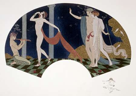 Wall Art Painting id:185839, Name: Fan: Four Figures, Artist: Barbier, Georges
