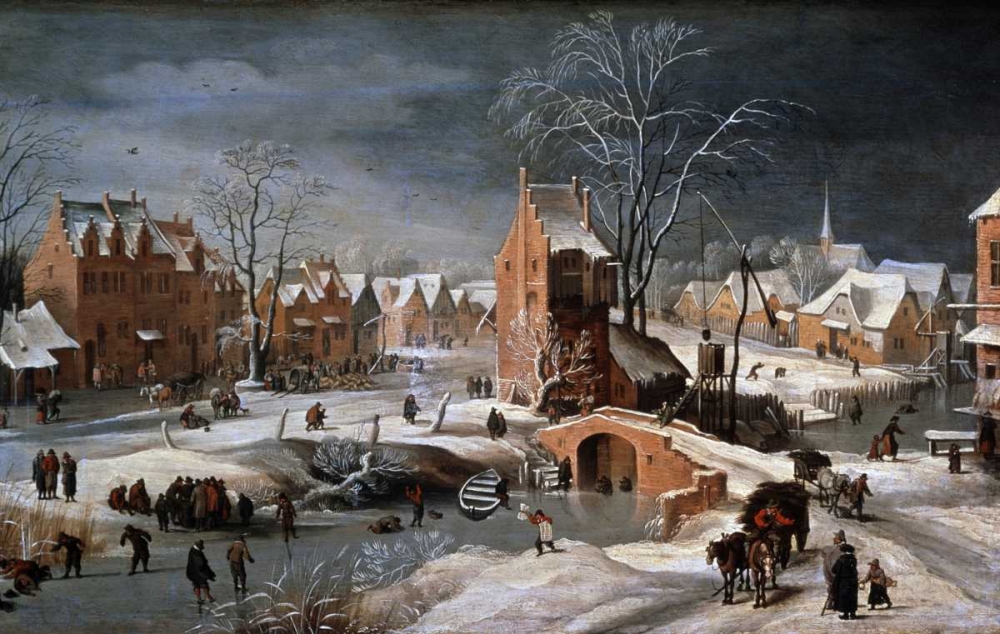 Wall art: Winter Scene With Ice Skaters and Birds, by Bruegel, Pieter the Younger