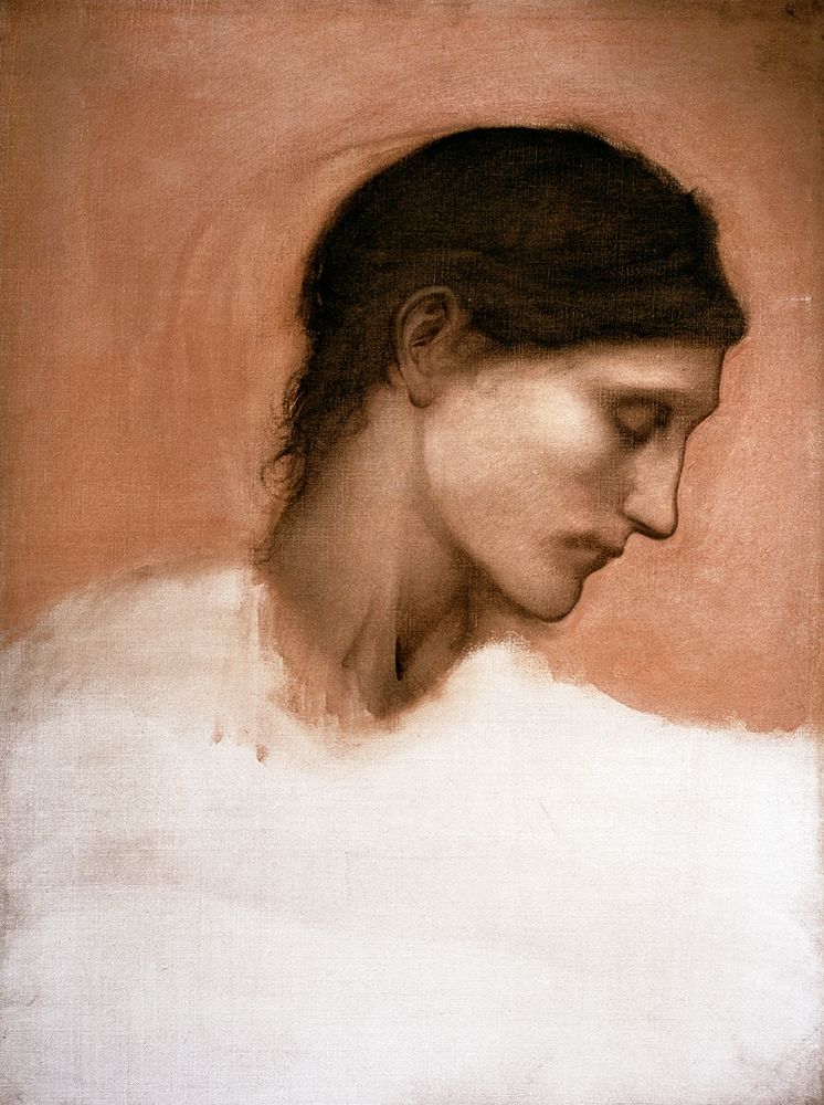 Wall Art Painting id:265985, Name: Study of a Girls Head, Artist: Burne-Jones, Sir Edward