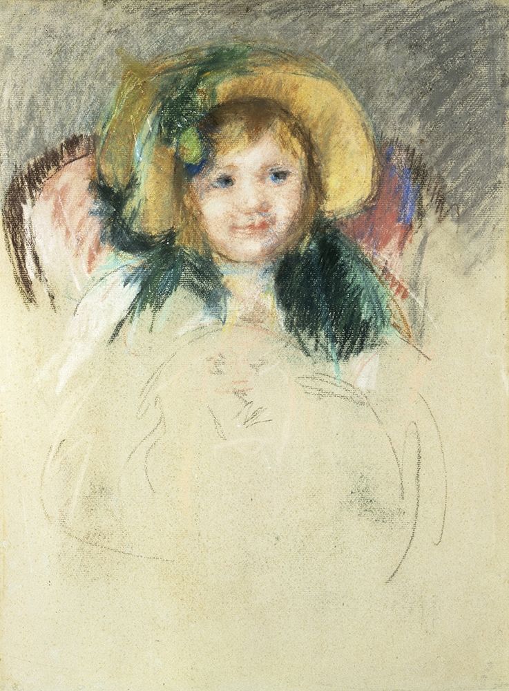 Wall Art Painting id:266004, Name: Sara in a Bonnet with a Plum Hanging Down, Artist: Cassatt, Mary
