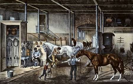 Wall Art Painting id:185977, Name: Trotting Cracks at Home a Model Stable, Artist: Ives, Currier and