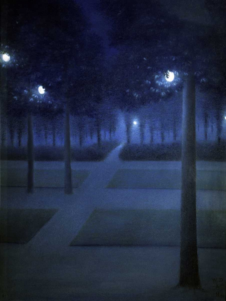 Wall Art Painting id:90970, Name: Night In The Park Royal, Brussels, Artist: De Nuncques, William Degouve