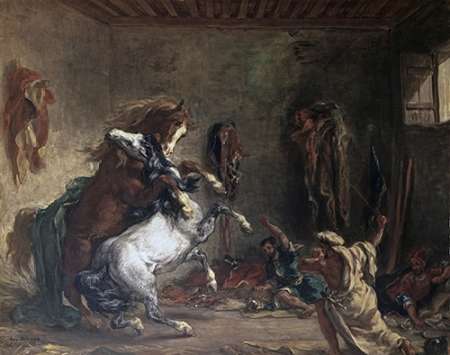 Art Print: Arabian Horses Fighting In a Stable