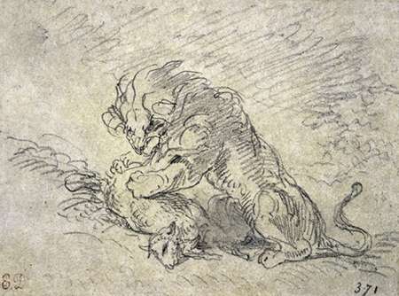 Art Print: Lion Consuming a Sheep